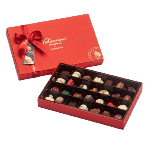 Луксозна кутия Valentino 28 бонбона от Valentino Chocolatier България. Продукти от истински белгийски шоколад.