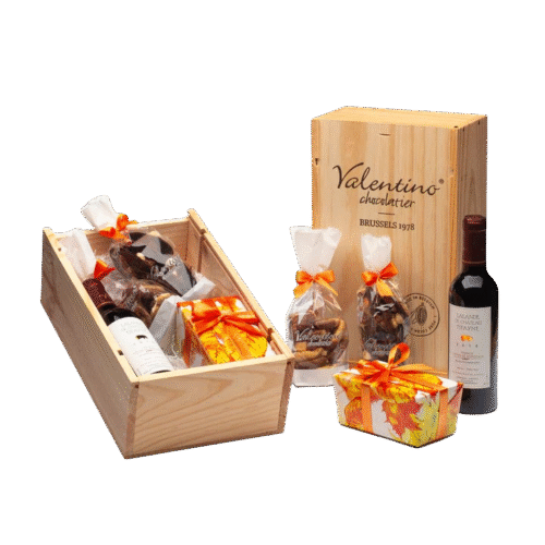 Есенна дървена кутия от Valentino Chocolatier България. Продукти от истински белгийски шоколад.