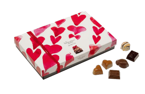 Червени сърца Кутия 225g от Valentino Chocolatier България. Продукти от истински белгийски шоколад.