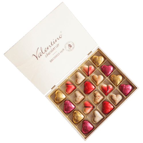 Кутия със сърца от Valentino Chocolatier България. Продукти от истински белгийски шоколад.
